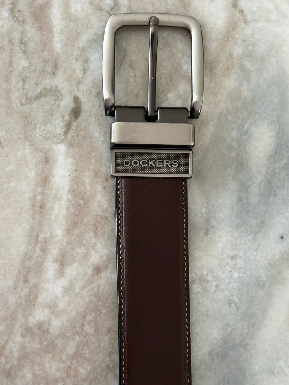 Brown Bonded Leather Belt with Silver Buckle